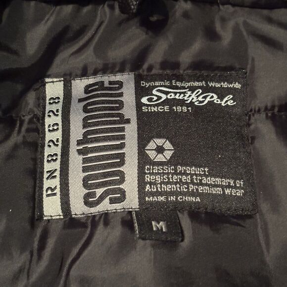 Southpole Women's M VTG Y2K Hooded Puffer Bomber Jacket Fur Trim Black Hip Hop - Picture 11 of 16